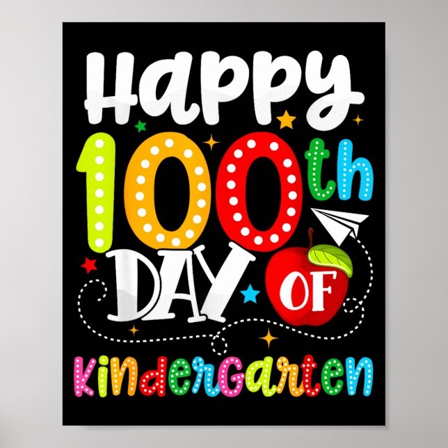 Affiche Happy 100th Day Of Kindergarten Funny Teachers Stu (Devant)