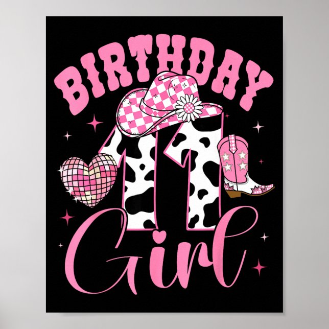 Affiche Happy 11th Birthday Girl Outfit Rodeo Western Cowg (Devant)