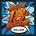 AFFICHE HAPPY 18TH BIRTHDAY<br><div class="desc">Personnalisez le nom et dites HAPPY 18TH BIRTHDAY the pop art way et mettez le fouet, bang, zap dans la fête de célébration du grand jour. Un panneau d'anniversaire amusant, cool et tendance rétro de la bande dessinée pop art qui met le fouet, zap, pow dans votre événement spécial de...</div>