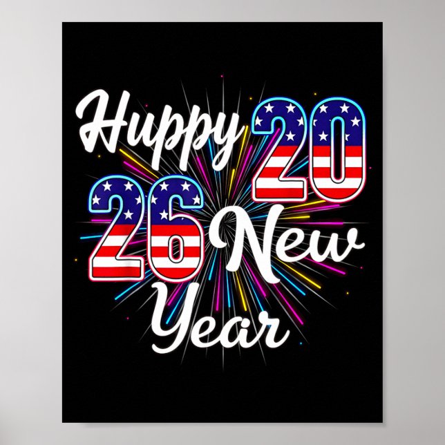 Affiche Happy 2026 New Year Patriotic Fireworks Design Par (Devant)