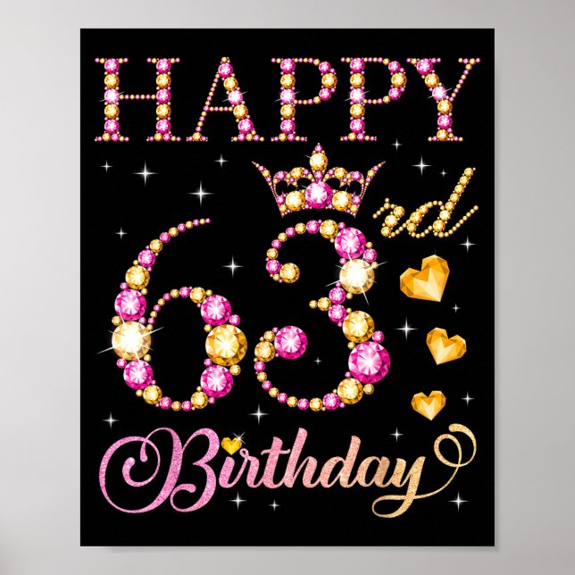 Affiche Happy 63rd Birthday 63 Years Old Men Women Birthda (Devant)