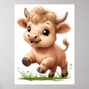 Affiche Happy Baby Highland Cow Nursery Art