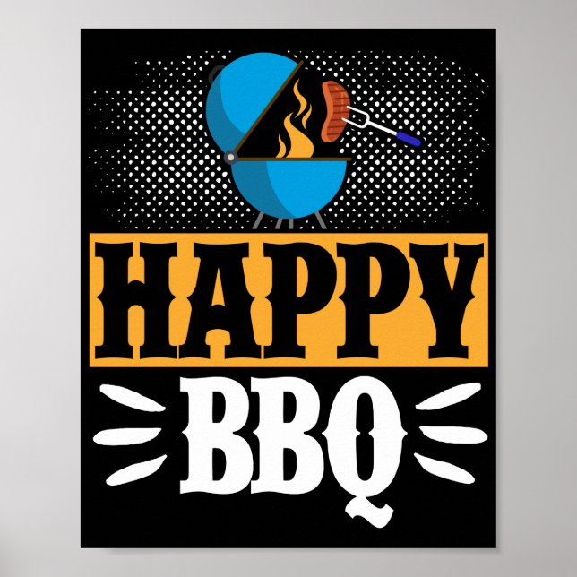 Affiche Happy BBQ Fumeur Grill Barbecue Viande Grillation (Devant)