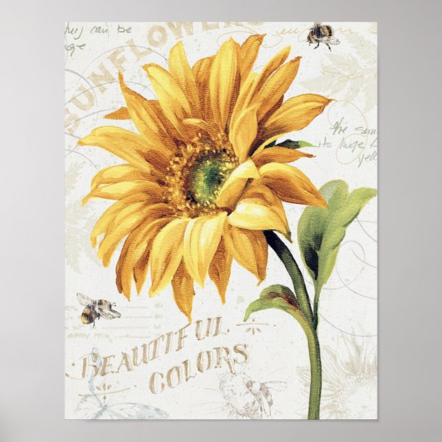 Affiche Happy Bees and Yellow Sunflowers (Devant)