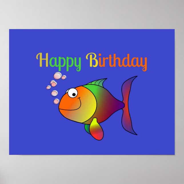 Affiche Happy Birthday, Bubbles the Fish, (Devant)