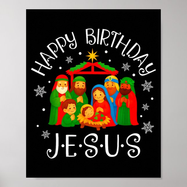 Affiche Happy Birthday Jesus Christmas Pajamas Xmas Squad  (Devant)