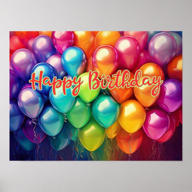 Affiche Happy Birthday Rainbow Balloons (Devant)