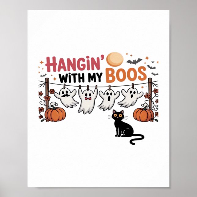 Affiche Happy Boo Day Ghost Cat PNG - Éffrayant mignon sur (Devant)