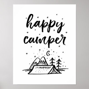 Affiche Happy Camper enfants imprimer noir et blanc décora