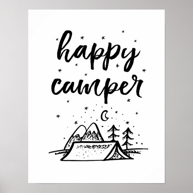 Affiche Happy Camper enfants imprimer noir et blanc décora (Devant)