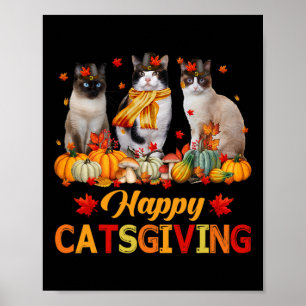 Affiche Happy Catsgiving Siamese Chat Automne Automne Vibe