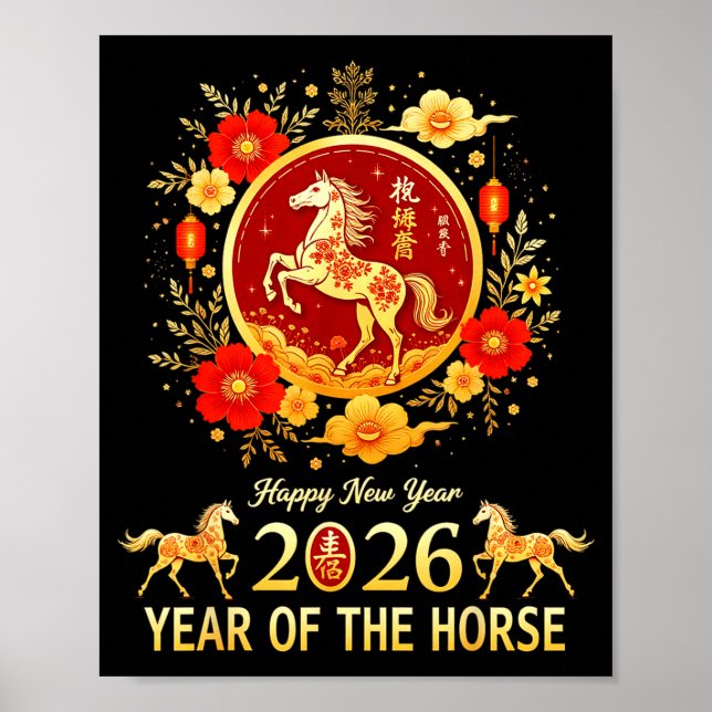 Affiche Happy Chinese New Year 2026 Lunar Year Of The Hors (Devant)