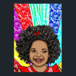Affiche Happy Curls Pop Art Laughl Girl<br><div class="desc">Adorable petite fille afro-américaine riant avec des couleurs vives et audacieuses,  rouge,  violet,  jaune,  art numérique bleu.</div>