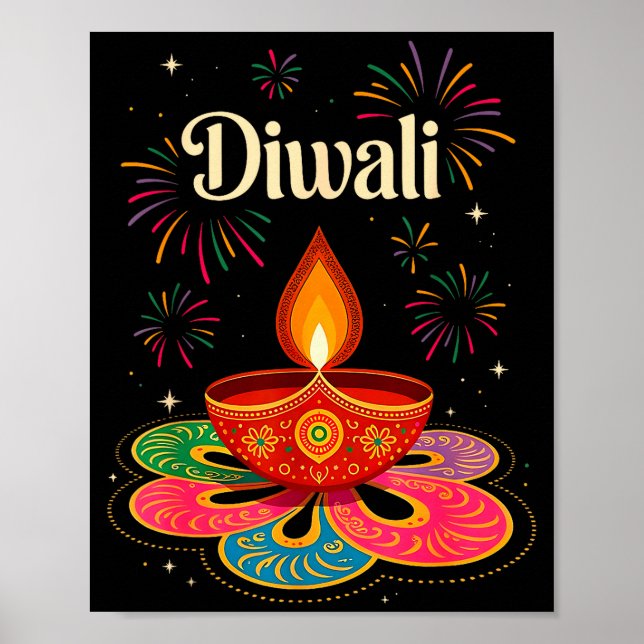 Affiche Happy Diwali Deepavali Hindu Indian Festival Of Li (Devant)