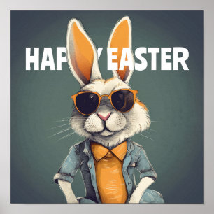 Affiche Happy Easter Bunny Orange Sung Funny