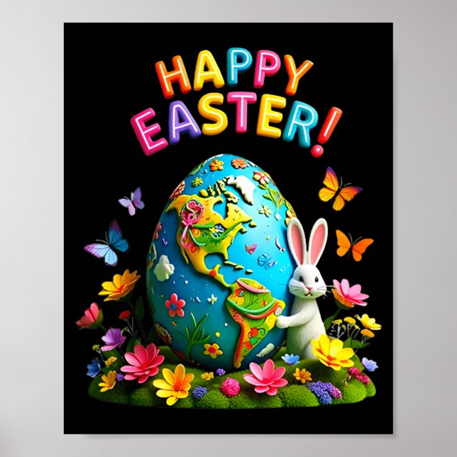 Affiche Happy easter earth day 2026 bunny world map easter (Devant)