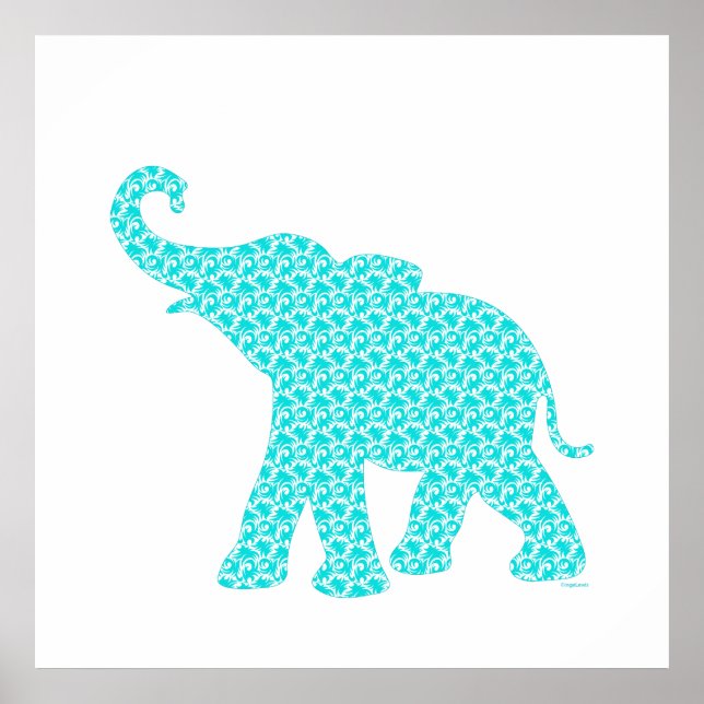 Affiche Happy Elephant Art Green Motif moderne (Devant)