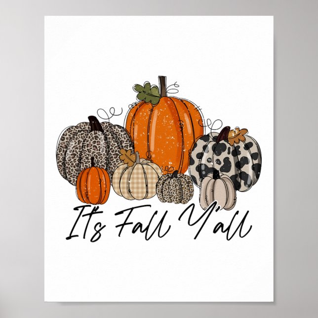 Affiche Happy Fall Y’all Citrouille Leopard Son Fall Yall  (Devant)
