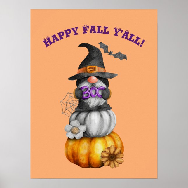 Affiche Happy Fall Y'All Aquarelle Automne Gnome (Devant)