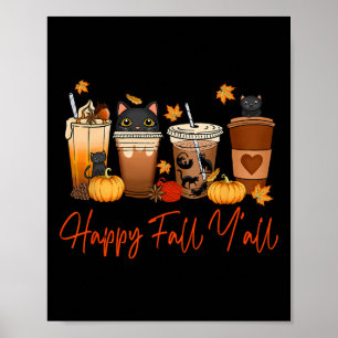 Affiche Happy Fall Y'all Automne Chat Noir Chat Automne Ci