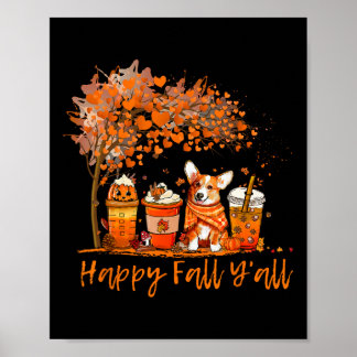 Affiche Happy Fall Y'all Automne Corgi Halloween Citrouill