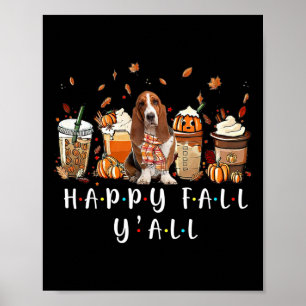Affiche Happy Fall Y'all Basset Hound Dog Coffee Citrouill