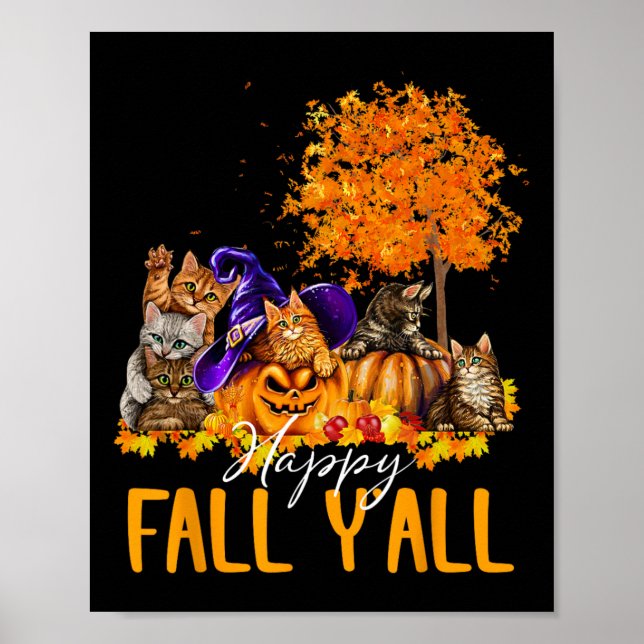 Affiche Happy Fall Y'all Cats Lover Automne Citrouille Map (Devant)