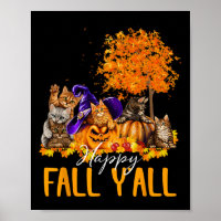 Happy Fall Y'all Cats Lover Automne Citrouille Map