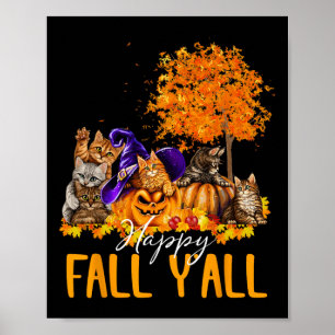 Affiche Happy Fall Y'all Cats Lover Automne Citrouille Map