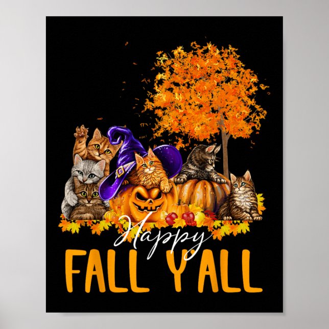 Affiche Happy Fall Y'all Cats Lover Automne Citrouille Map (Devant)