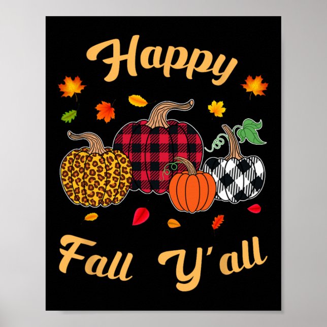 Affiche Happy Fall Y'all Feuilles Automne Automne Citrouil (Devant)