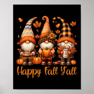Affiche Happy Fall Y'all Gnome Citrouille Automne Thanksgi