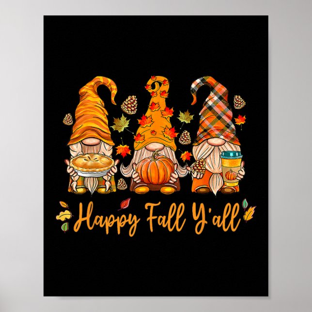 Affiche Happy Fall Y'all Gnome Citrouille Automne Thanksgi (Devant)