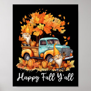 Affiche Happy Fall Y'all Gnome Citrouille Camion Thanksgiv