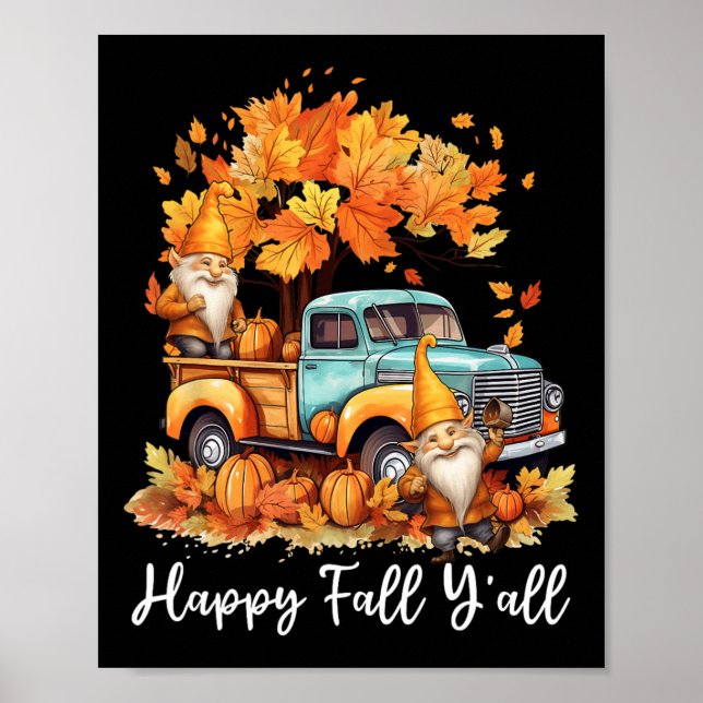 Affiche Happy Fall Y'all Gnome Citrouille Camion Thanksgiv (Devant)