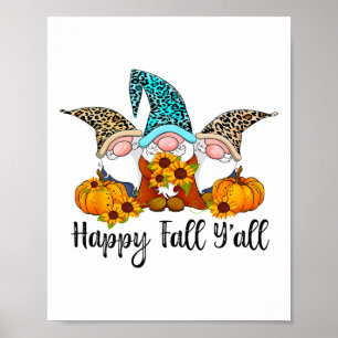 Affiche Happy Fall Y'all Gnome Leopard Citrouille Funny Au