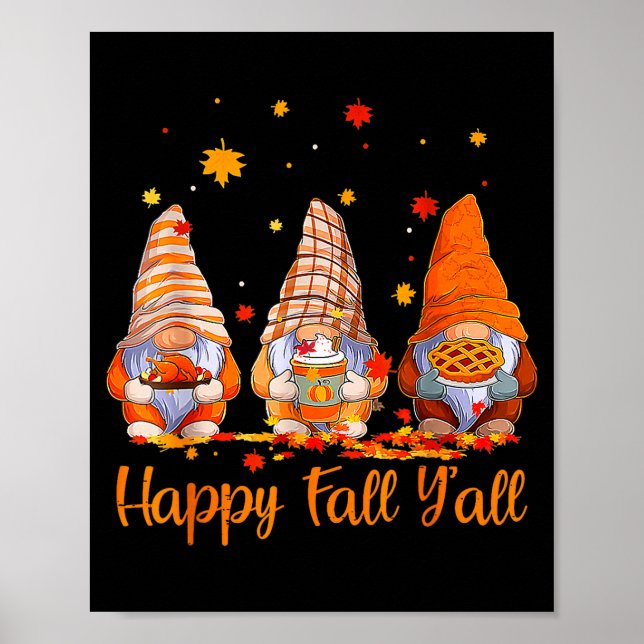 Affiche Happy Fall Y'all Gnome Pumpkin Autumn Thanksgiving (Devant)