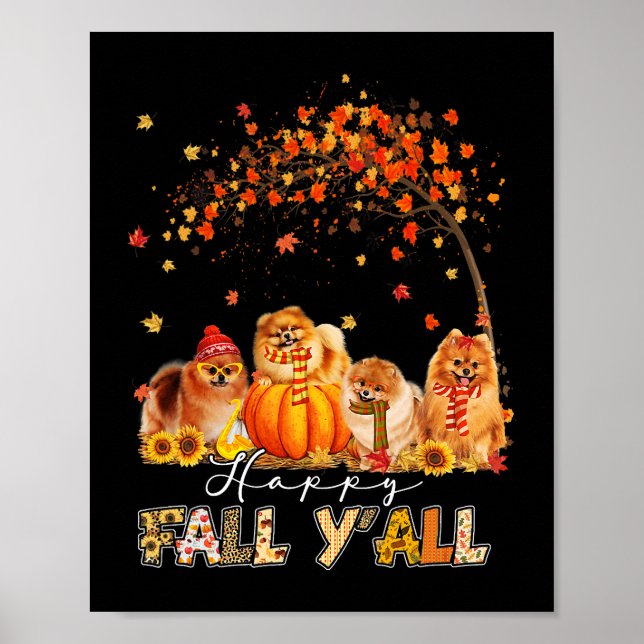 Affiche Happy Fall Yall Pomeranian Automne Lover Citrouill (Devant)