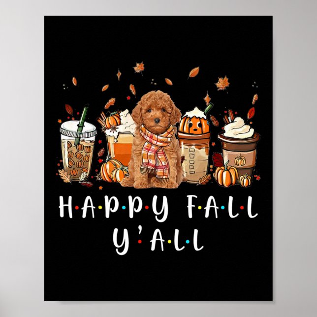 Affiche Happy Fall Y'all Poodle Dog Café Citrouille Fall A (Devant)
