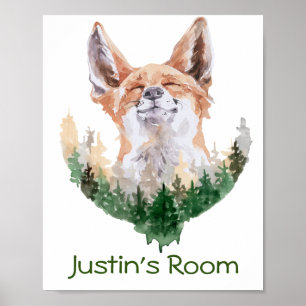 Affiche Happy Fox personnalisé chambre d'enfant Woodland