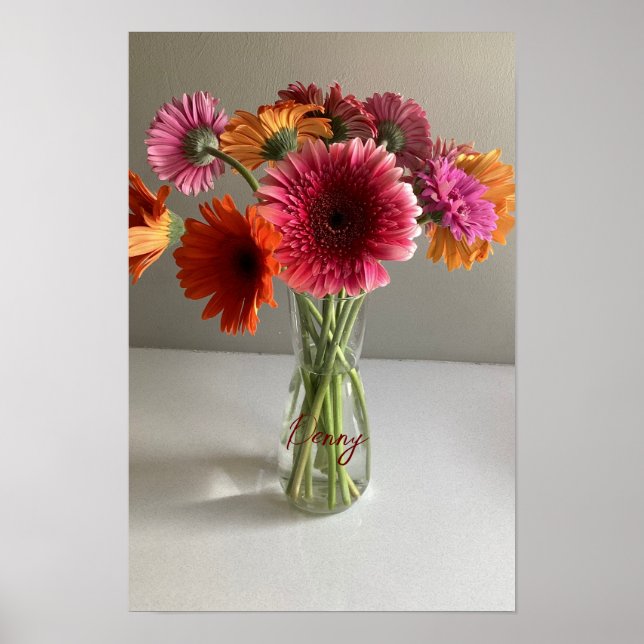 Affiche Happy Gerbera Fleur colorée +Nom personnalisé (Devant)