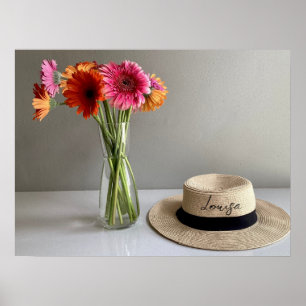 Affiche Happy Gerbera Fleur colorée +Nom personnalisé