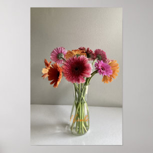 Affiche Happy Gerbera Fleur colorée +Nom personnalisé