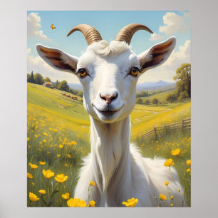 Affiche Happy Goat Vibrant Buttercup Meadow