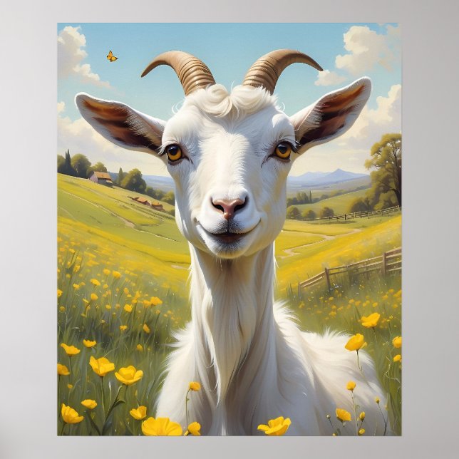 Affiche Happy Goat Vibrant Buttercup Meadow (Devant)