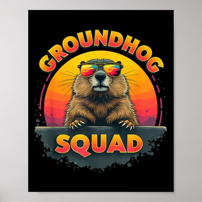 Affiche Happy Groundhog Day 2025 - Fun Groundhog Squad App (Devant)