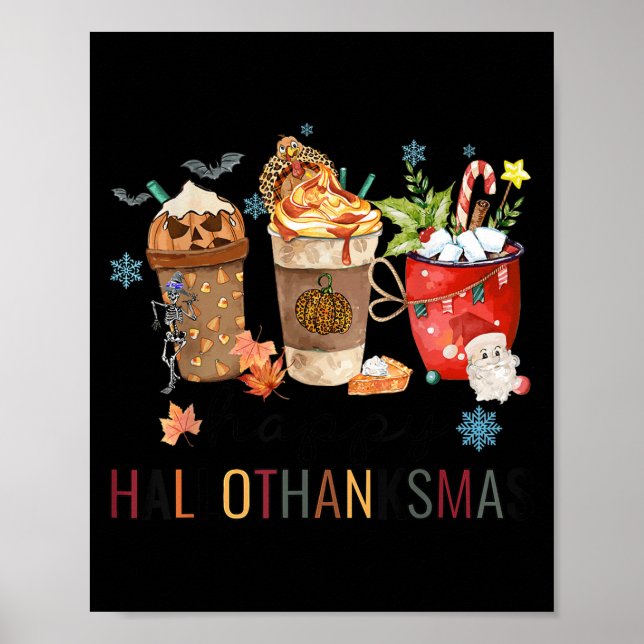 Affiche Happy Hallothanksmas Coffee Halloween Thanksgiving (Devant)