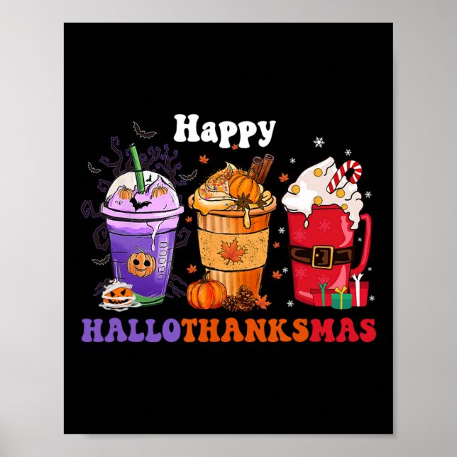Affiche Happy Hallothanksmas Coffee Halloween Thanksgiving (Devant)