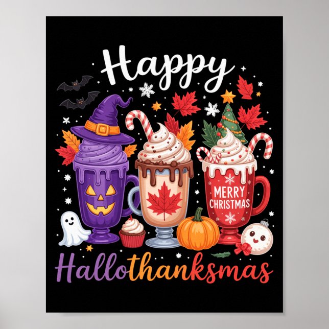 Affiche Happy Hallothanksmas Coffee Lover Halloween Merry  (Devant)