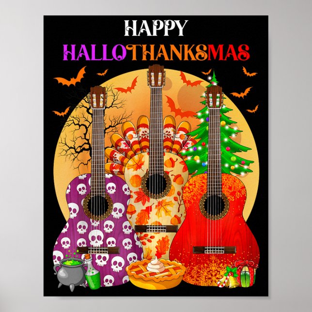 Affiche Happy Hallothanksmas Guitar Halloween Thanksgiving (Devant)